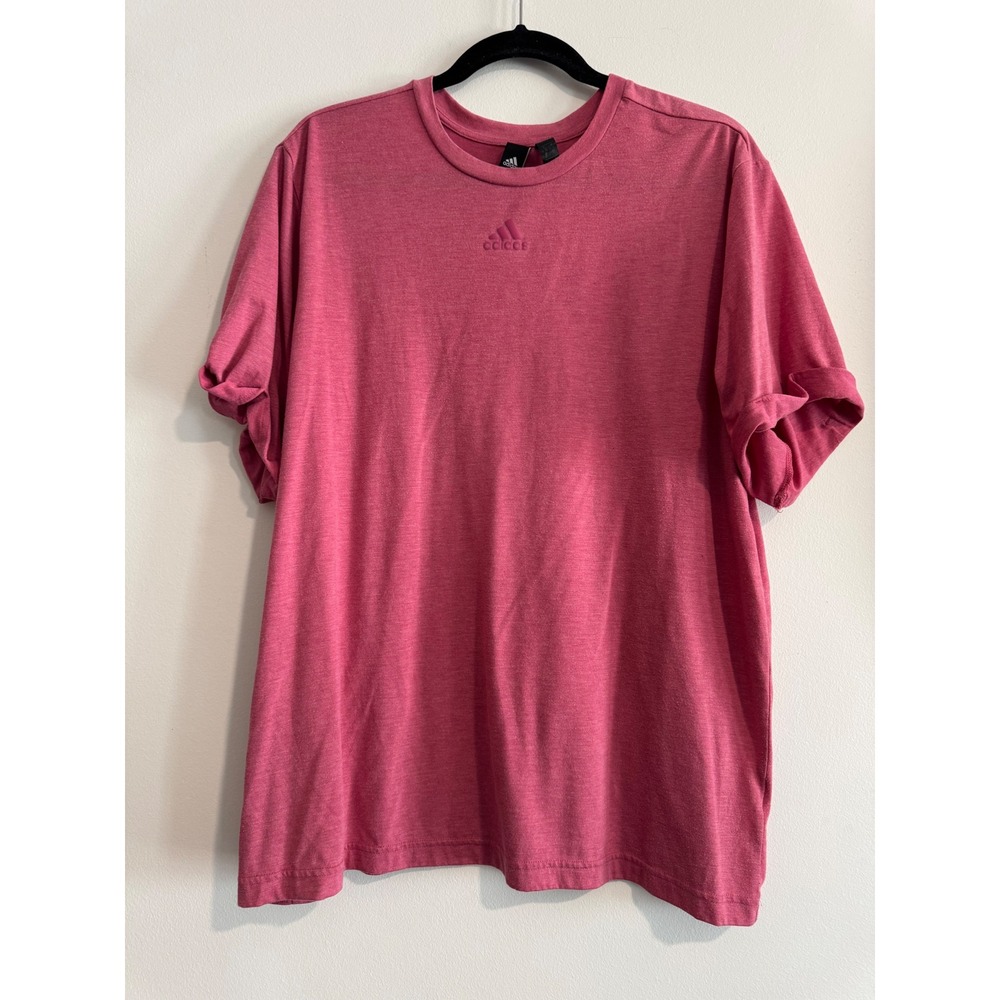 Adidas Embroidered Logo T-Shirt Womens XL Pink Heathered Short Sleeve